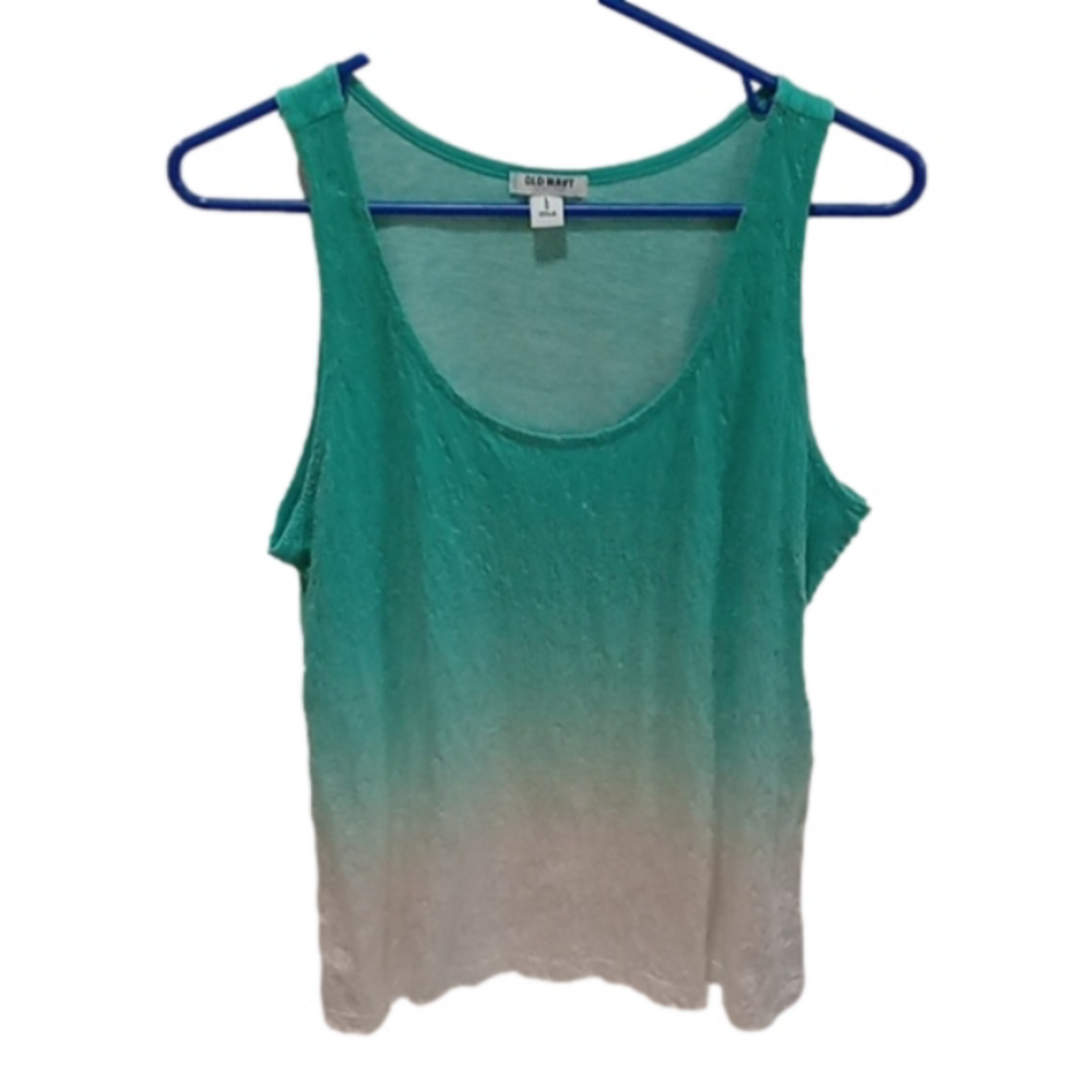 (47)  OLD NAVY TEAL FADE TANK COVERED WITH SPARKLEY SEQUINS TOP SIZE LARGE